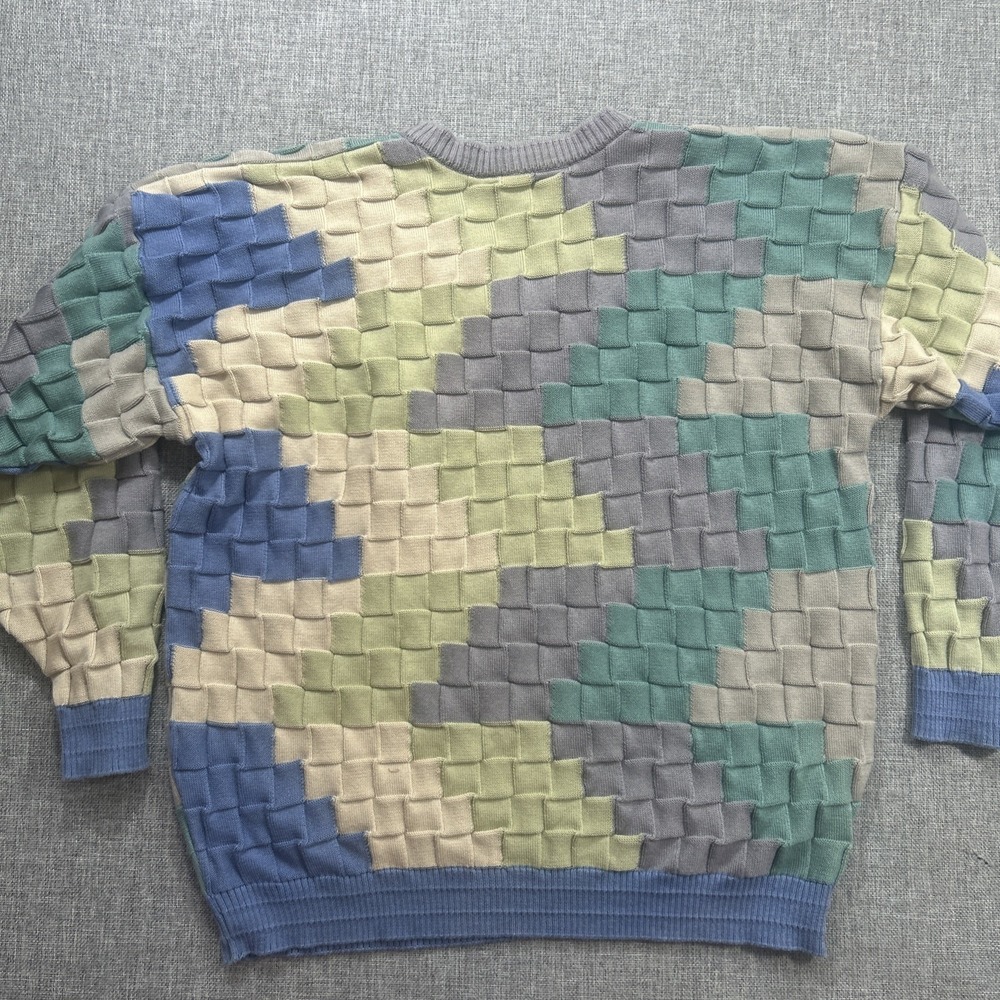 Vtg Tundra Canada Sweater M Geometric 3D Knit Multicolor Mens Cosby Hip Hop - Picture 8 of 9
